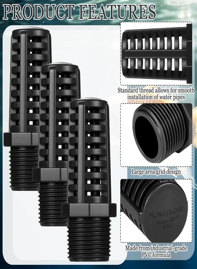 Glooglitter 3 Pcs Threaded Suction Overflow Strainer, 3/4 Inch Screen Strainer, High Impact Resistant Gray Black PVC, Drain Fitting Connectors for Fish Aquariums and Permeable Vent Cap for Aquarium - Image 3